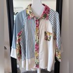 POL  Floral Striped Mixed Print Button Down Shirt Photo 2