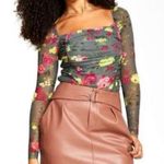 Bar III Green Floral Mesh Ruched Top 4X Photo 0