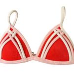 One 5 One ONEONE Red Ribbed Triangle Bikini Top Padded Braided Straps Size S Photo 0