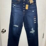 Levi's NWT Levi’s Ribcage Straight Ankle Button Fly Distressed Jeans 27x27” Dark Blue Photo 0