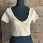 Ambiance Apparel Woman's Crop Top Size M/L Cream Ribbed V Neck Twee Brown Size M Photo 0