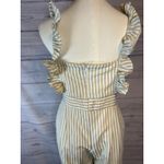 Becca Johnny Striped Ruffle Wide Leg Jumpsuit M White Golden Beige Pockets Lined Photo 4