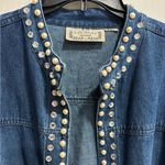 Women's Denim Open Front Jacket, Pearl and Rhinestone Embellishments Blue Size undefined Photo 2