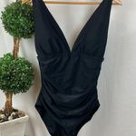 J.Crew Black V Neck Ruched 1 Piece Swim Bathing Suit L NEW Photo 1