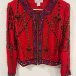 Laurence Kazar Vintage Silk Beaded Cropped Jacket Large EUC Red Photo 0
