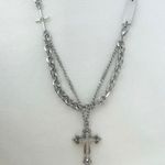 CZ Cross Pendant Necklace for Men Women Streetwear Punk Hip Hop Unisex Style Silver Photo 1