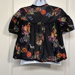 Free People  Sweet Escape Black Tropical Floral Smocked Cropped Top Small EUC Photo 4