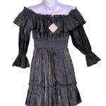 Vietnamese Mini Dress Off Shoulder Tiered Ruffle Long Sleeve Señorita Black Size XS Photo 1