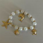 Gold & Clear Beaded Charm Beach Bracelet White Photo 0