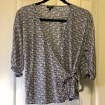 Talbots ‎ Blue/White Floral Shirt 3/4 Sleeve Flowy Wrap Side Tie Blouse Top Sz SP Photo 1