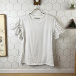 All Saints White Trixi Eyelet Ruffle Short Sleeve Tee - Size - Small Photo 0