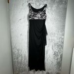 Alex Evenings Dress Womens 12 Black Silver Floral Gown Formal Party Wedding Photo 1