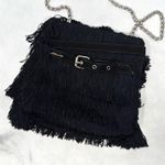 Christian Louboutin Belted Fringe Suede Crossbody Bucket Bag Chain Strap Black Photo 2