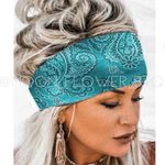 Teal Paisley Boho Headband for Women – Wide Stretch Hair Wrap Blue Photo 1