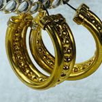 Gold Color Metal Pierced Hoop Earrings Feel Heavy Photo 10