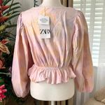 ZARA  Tie Dye Balloon Sleeve Crop Peplum Blouse in Pink Multi Photo 8
