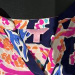 Lilly Pulitzer Lilly Pulitzer Alexandra Silk Top In Bright Navy Pink Orange Poms Photo 1