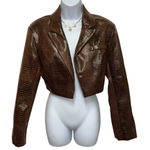 Missguided Faux Leather Croc Print Brown Cropped Jacket Street Style Size 4 Photo 0