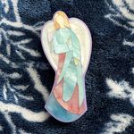Lee Sands Mother of Pearl Inlaid Guardian Angel Brooch Pendant & Chain Photo 2