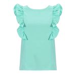 NEW Claudia G Aqua Blue Orchid Ruffle Top Open Bow Tie Back Flutter Sleeves L Size L Photo 3