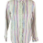 Ecru  Womens Button Down Shirt Multicolor Striped Long Sleeve Casual Linen‎ Small Photo 0