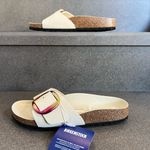 Birkenstock  ⚡️ Madrid Iridescent Big Buckle Nubuck Leather Slide Sandal, Color Ecru, Size 37EU, NEW Photo 11