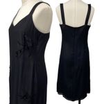Vintage 90s Silk Mini Dress Beaded Embroidered Floral V Neck Sleeveless Black S Photo 2