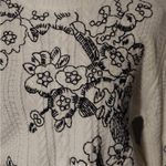 Woven Heart  White Sweater with Black Floral Design Photo 4