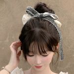 Japanese Kawaii Cream Ivory Lace Linen Scalloped Ribbon Bow Hair Scrunchie Photo 1