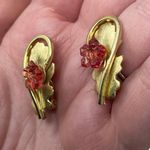 Whiting & Davis Vintage Gold Tone Clip On Floral Leaf Earrings Cottagecore Photo 2