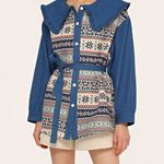 Cider NWT  Womens Southwestern Aztec Fair Isle Peter Pan Collar Denim Tunic Dress Photo 0