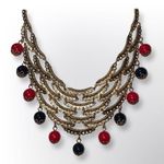 NWT Golden Layered Bib Necklace with Red & Black Beaded Accents Red Photo 0