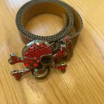 Printed Rhinestones Big Skull And Bones Buckle Red Belt Punk Goth 49” Photo 9