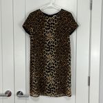 Line and Dot Small Brown and Black Leopard Animal Print Short Sleeve Shift Dress Photo 2