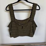 Aerie  Olive Green Open Knit Cropped Tank Top Crochet Festival Wide Strap XL Photo 2