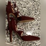 Jessica Simpson  Suede Red Wine Burgundy High Heels Tie Up Photo 4