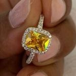 Australian Crystal Square Stone Ring Dipped In White Gold.. Yellow Photo 4