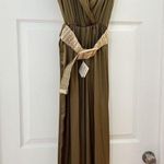 ZARA NWT Satin Effect Belted Wide leg cropped Jumpsuit Olive Green sz Small Photo 10
