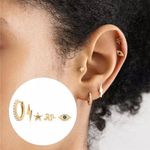 5pcs 18kt Gold Plated 925 Sterling Silver Lightning Snake Star Evil Eye Earrings Photo 2