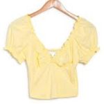 Topshop  Milkmaid Short Puff Sleeve Spring Pastel Yellow Top NWT Photo 1