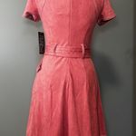 Rosie Harlow Faux Suede Fit &Flare Dress Womens Size Small Stretch Pink Belted Photo 3