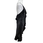 MISA Los Angeles Ele Ruffle Satin Slip Dress Women’s Size Medium Black Photo 3