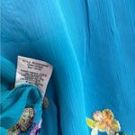 Fig & Flower Teal Blue Chiffon Floral Embroidered Roll Tab Sleeve Blouse LP Size undefined Photo 9