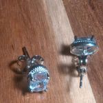 Simulated Blue and White Diamond Silvertone Brass Stud Earrings Photo 6