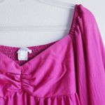 Venus Hi Low Ruffle Hot Pink Long Sleeve Puff Sleeve Dress Photo 3