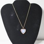 Source Unknown Cottagecore Blue/Gold Glitter Stone Heart Locket 15"Chain 3" Extension Necklace Photo 0