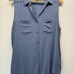 Rock & Republic Slate Blue Sleeveless Western Shirt with Rivets Medium Photo 1