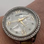 Chico's Chico’s Large Face Mother of Pearl Pave Rhinestone Goldtone Delicate Band Watch Photo 9