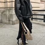 Oak + Fort  Black Faux Leather Jacket with Shearling Collar Photo 5