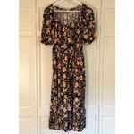 Old Navy  floral waist defined smocked puff sleeve midi dress small Photo 2